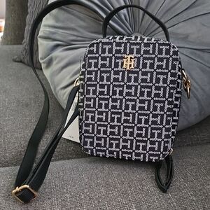Tommy Hilfiger Black and White Geometric Crossbody Bag